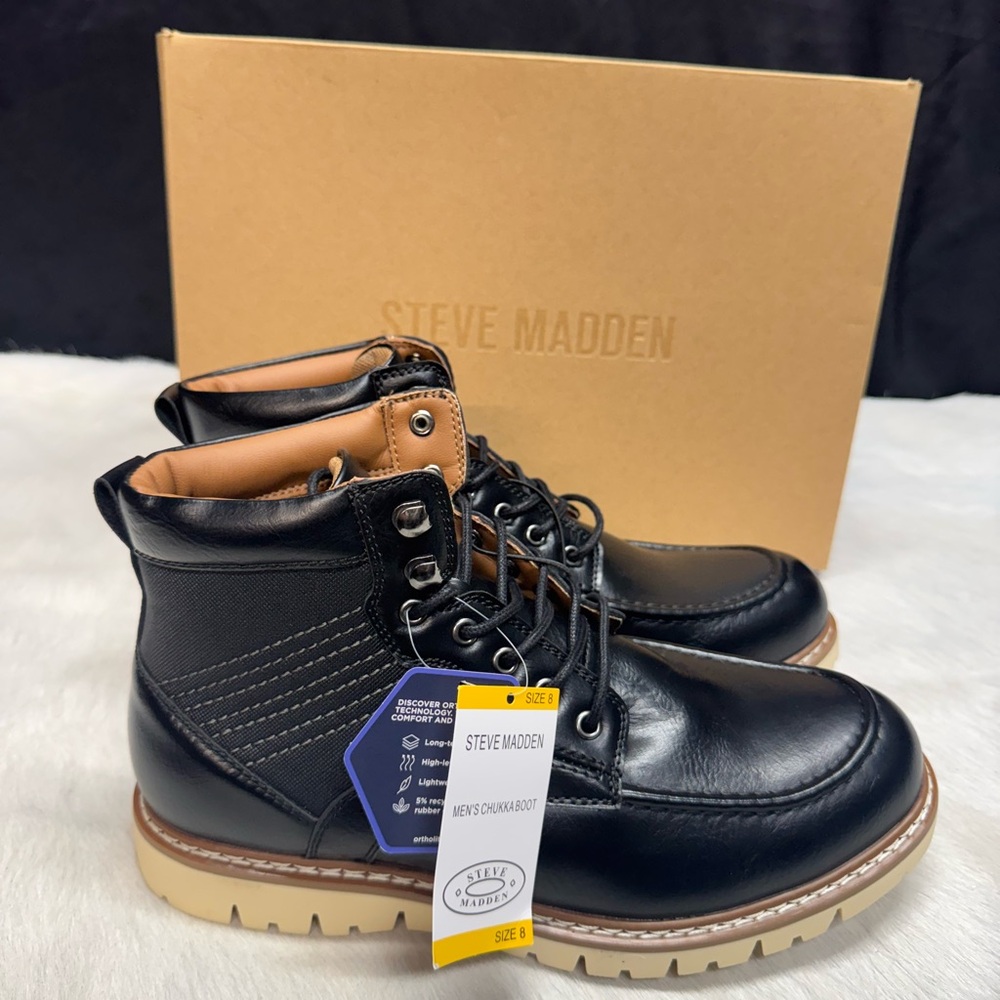 Steve Madden Men's Black Leather Boots